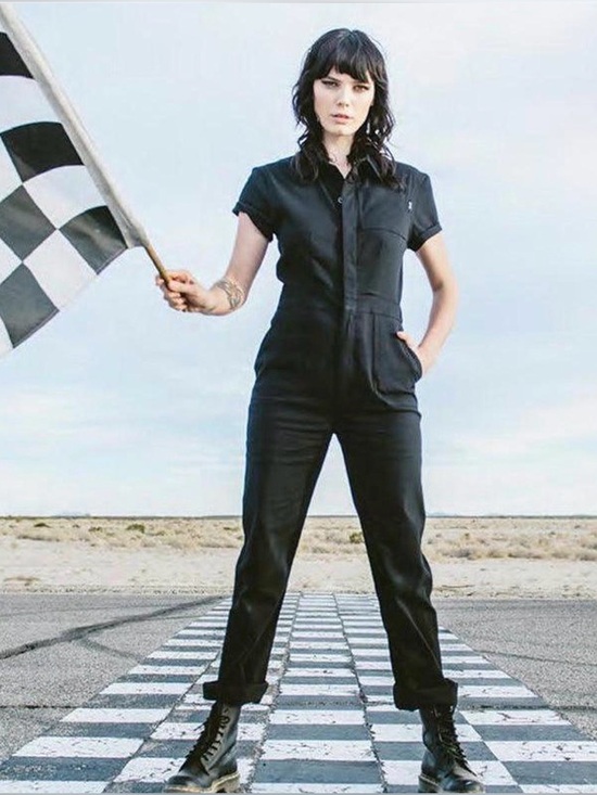 Atwyld Pants - ATWYLD Pit Crew Jumpsuit Black Utility Coveralls Short Sleeve Women’s L USA Chic